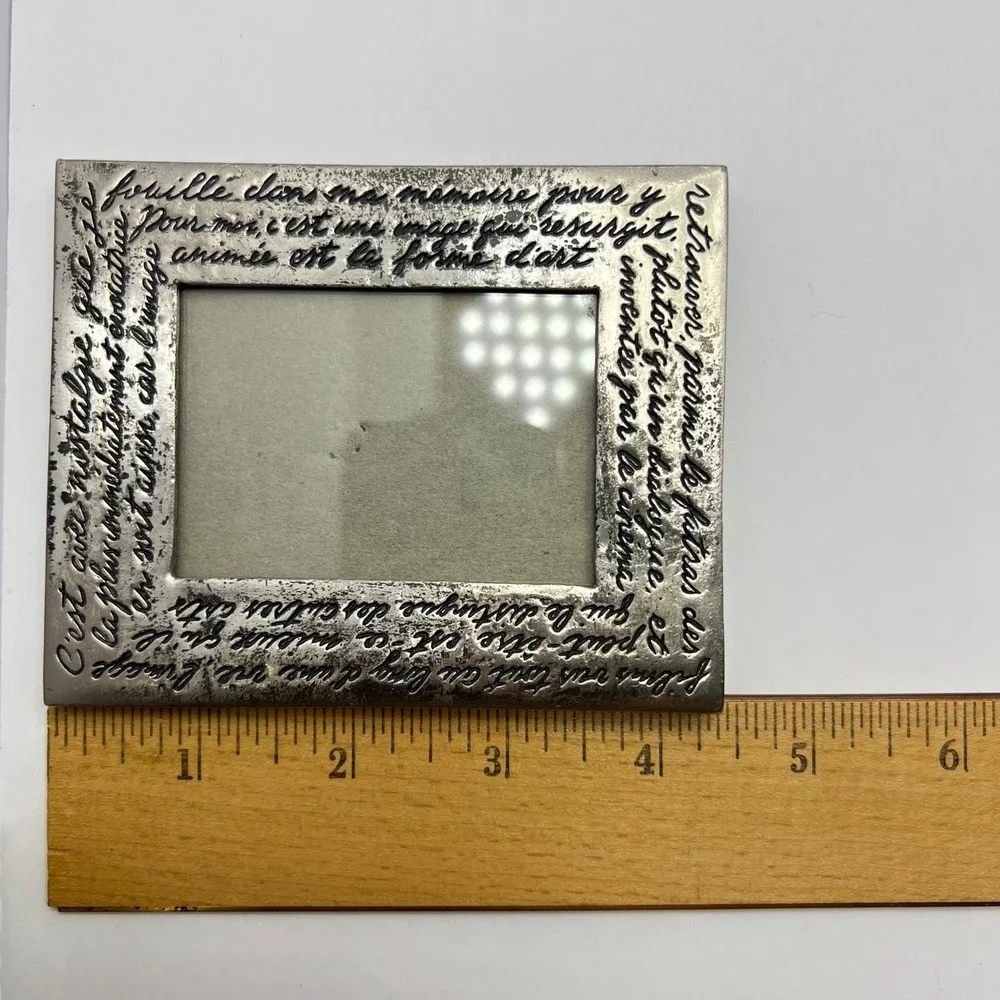 Vintage French Script Photo Frame 3x2 Pewter Tone Romantic Parisian Shabby Chic
